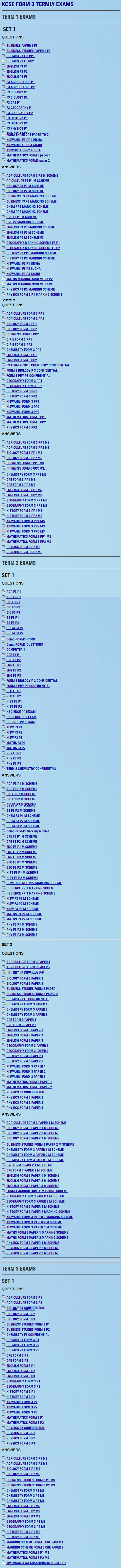 KCSE FORM 3 TERMLY EXAMS KCSE REVISION