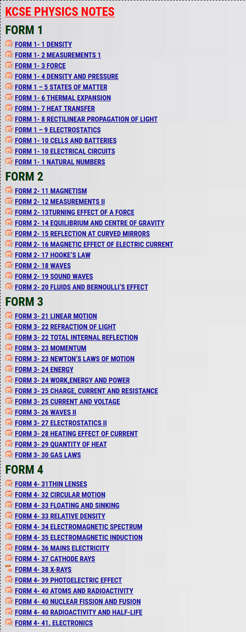 KCSE PHYSICS NOTES » KCSE REVISION