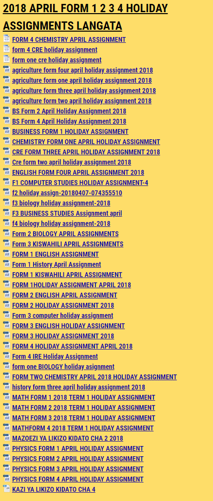 HOLIDAY ASSIGNMENTS APRIL 2018 LANGATA