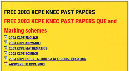 FREE 2003 KCPE KNEC PAST PAPERS - KCSE ONLINE