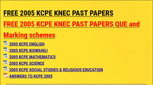FREE 2005 KCPE KNEC PAST PAPERS - KCSE ONLINE