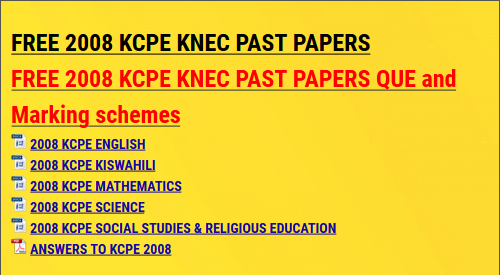 FREE 2008 KCPE KNEC PAST PAPERS - KCSE ONLINE