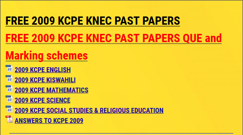 FREE 2009 KCPE KNEC PAST PAPERS - KCSE ONLINE