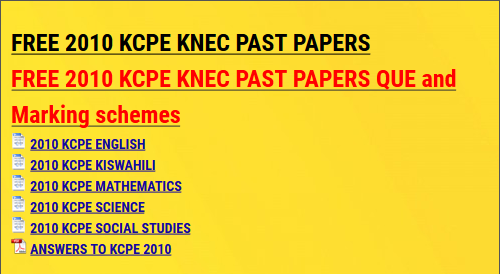 FREE 2010 KCPE KNEC PAST PAPERS - KCSE ONLINE
