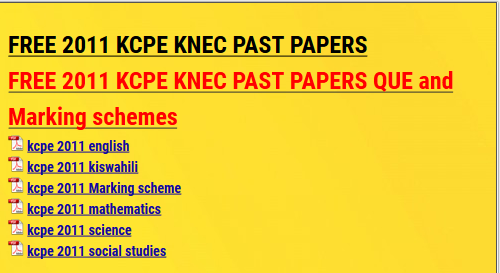FREE 2011 KCPE KNEC PAST PAPERS - KCSE ONLINE