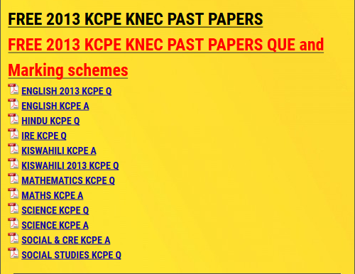 FREE 2013 KCPE KNEC PAST PAPERS - KCSE ONLINE