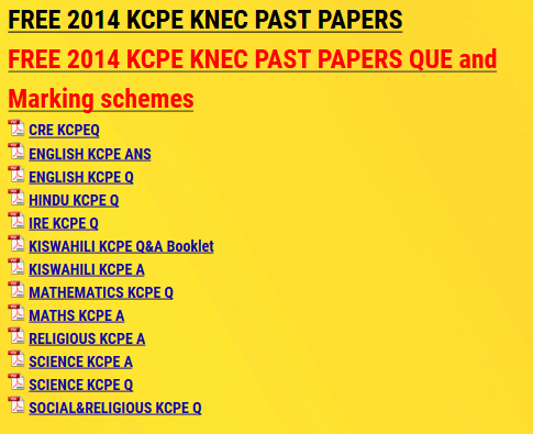 FREE 2014 KCPE KNEC PAST PAPERS - KCSE ONLINE