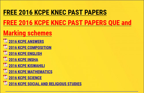 FREE 2016 KCPE KNEC PAST PAPERS - KCSE ONLINE