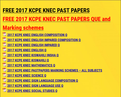 FREE 2017 KCPE KNEC PAST PAPERS » KCSE REVISION