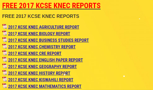 FREE 2017 KCSE KNEC REPORTS