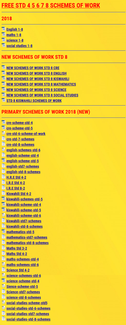 FREE STD 4 5 6 7 8 SCHEMES OF WORK - KCSE ONLINE