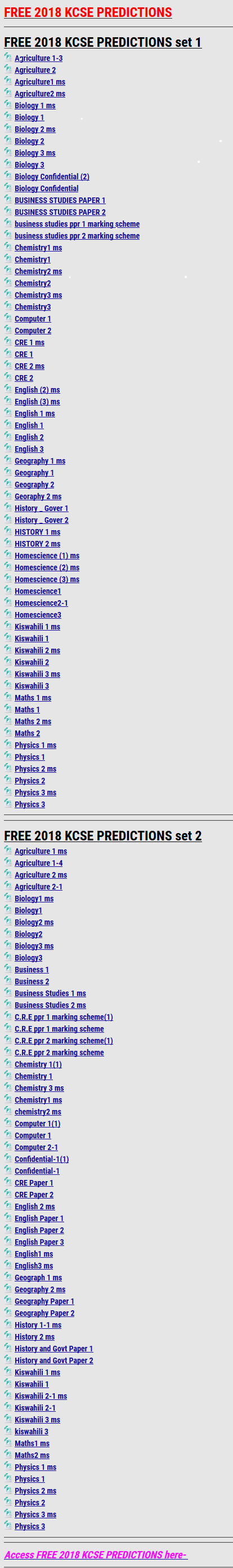 FREE 2018 KCSE PREDICTIONS - KCSE REVISION