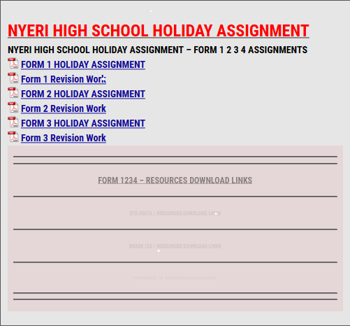 NYERI HIGH SCHOOL HOLIDAY ASSIGNMENT - KCSE REVISION
