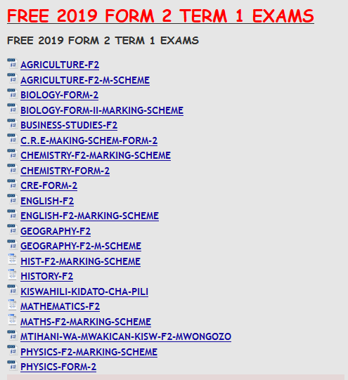 FREE 2019 FORM 2 TERM 1 EXAMS - KCSE REVISION