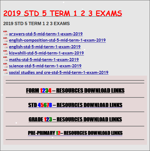 2019 STD 5 TERM 1 2 3 EXAMS - KCSE REVISION