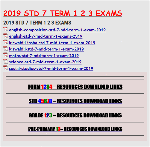 2019 STD 7 TERM 1 2 3 EXAMS - KCSE REVISION