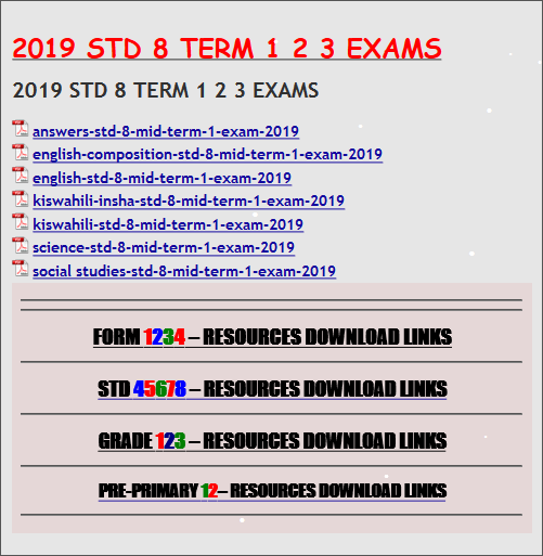 2019 STD 8 TERM 1 2 3 EXAMS - KCSE REVISION