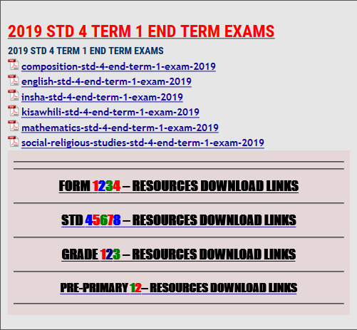 2019 STD 4 TERM 1 END TERM EXAMS - KCSE REVISION