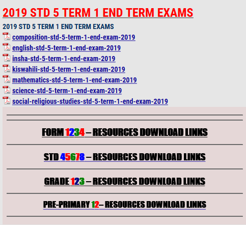 2019 STD 5 TERM 1 END TERM EXAMS - KCSE REVISION