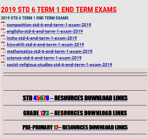 2019 STD 6 TERM 1 END TERM EXAMS - KCSE REVISION