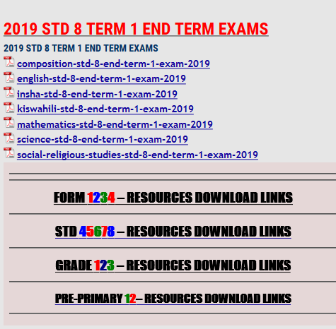 2019 STD 8 TERM 1 END TERM EXAMS - KCSE REVISION