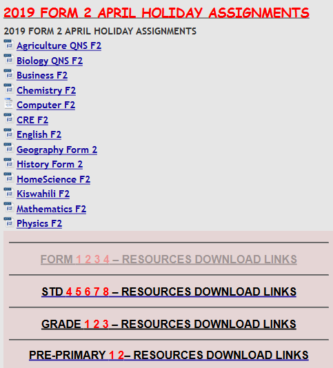2019 FORM 2 APRIL HOLIDAY ASSIGNMENTS - KCSE ONLINE