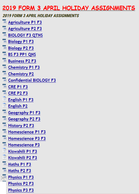 2019 FORM 3 APRIL HOLIDAY ASSIGNMENTS