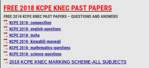 FREE 2018 KCPE KNEC PAST PAPERS