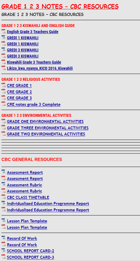 GRADE 1 2 3 NOTES CBC RESOURCES KCSE REVISION GRADE 1 2 3 NOTES CBC RESOURCES KCSE REVISION