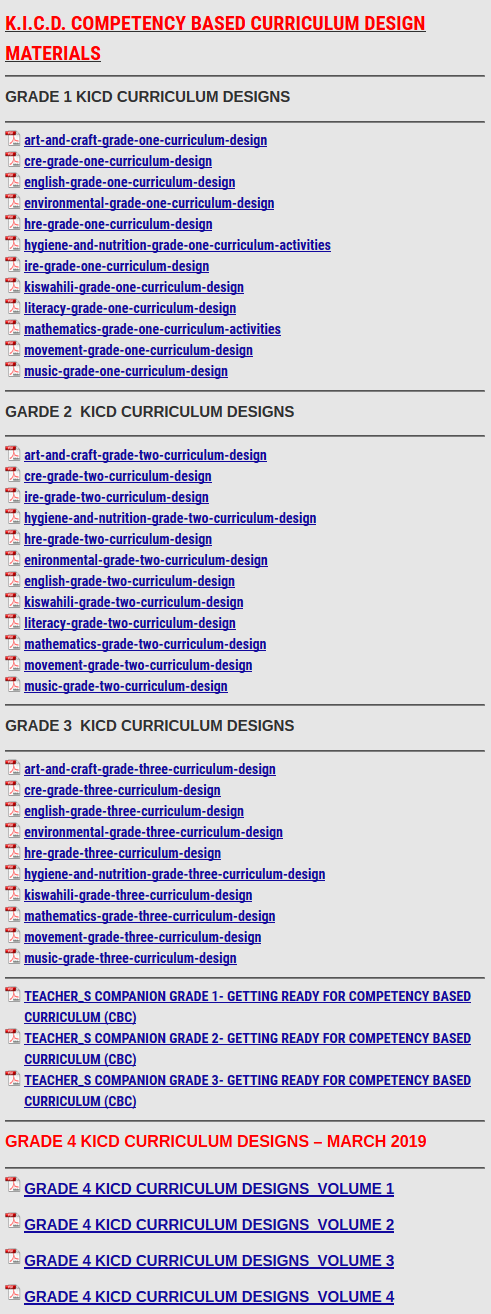 K I C D COMPETENCY BASED CURRICULUM DESIGN MATERIALS - KCSE REVISION
