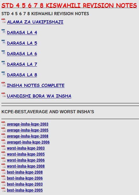STD 4 5 6 7 8 KISWAHILI REVISION NOTES - KCSE REVISION
