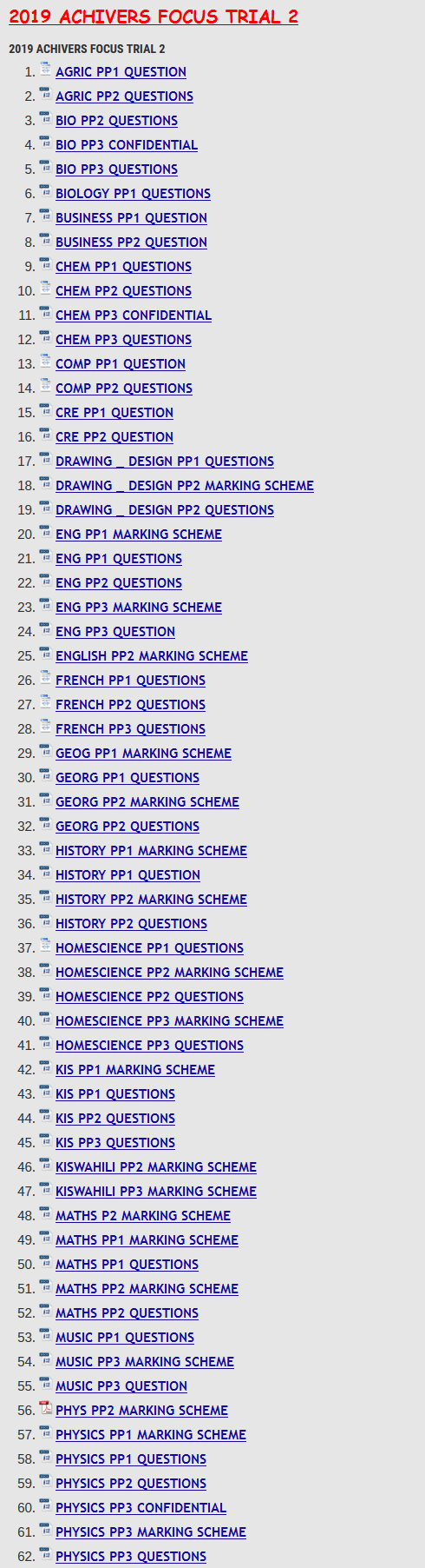 2019 ACHIVERS FOCUS TRIAL 2 » KCSE REVISION