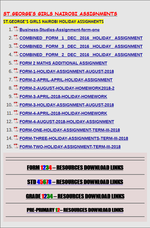 ST GEORGE'S GIRLS NAIROBI ASSIGNMENTS » KCSE REVISION