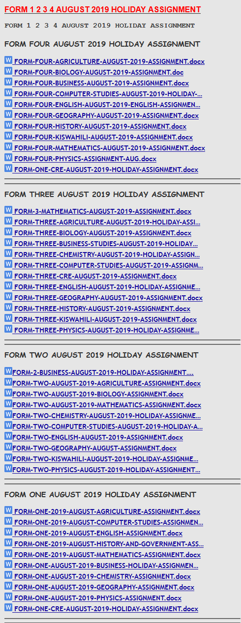 FORM 1 2 3 4 AUGUST 2019 HOLIDAY ASSIGNMENT