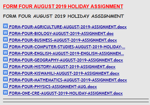 FORM FOUR AUGUST 2019 HOLIDAY ASSIGNMENT » KCSE REVISION