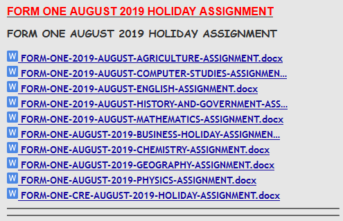 FORM ONE AUGUST 2019 HOLIDAY ASSIGNMENT » KCSE REVISION