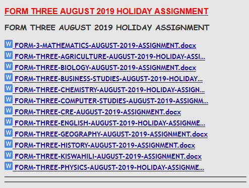 FORM THREE AUGUST 2019 HOLIDAY ASSIGNMENT