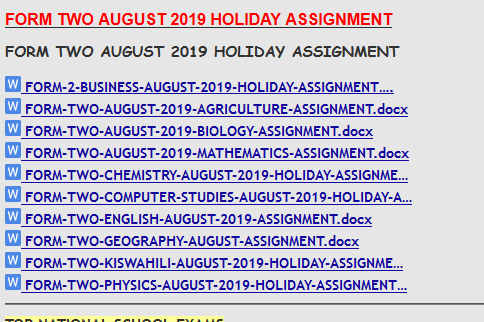 FORM TWO AUGUST 2019 HOLIDAY ASSIGNMENT