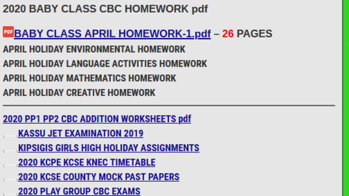 2020 baby class cbc homework pdf kcse revision