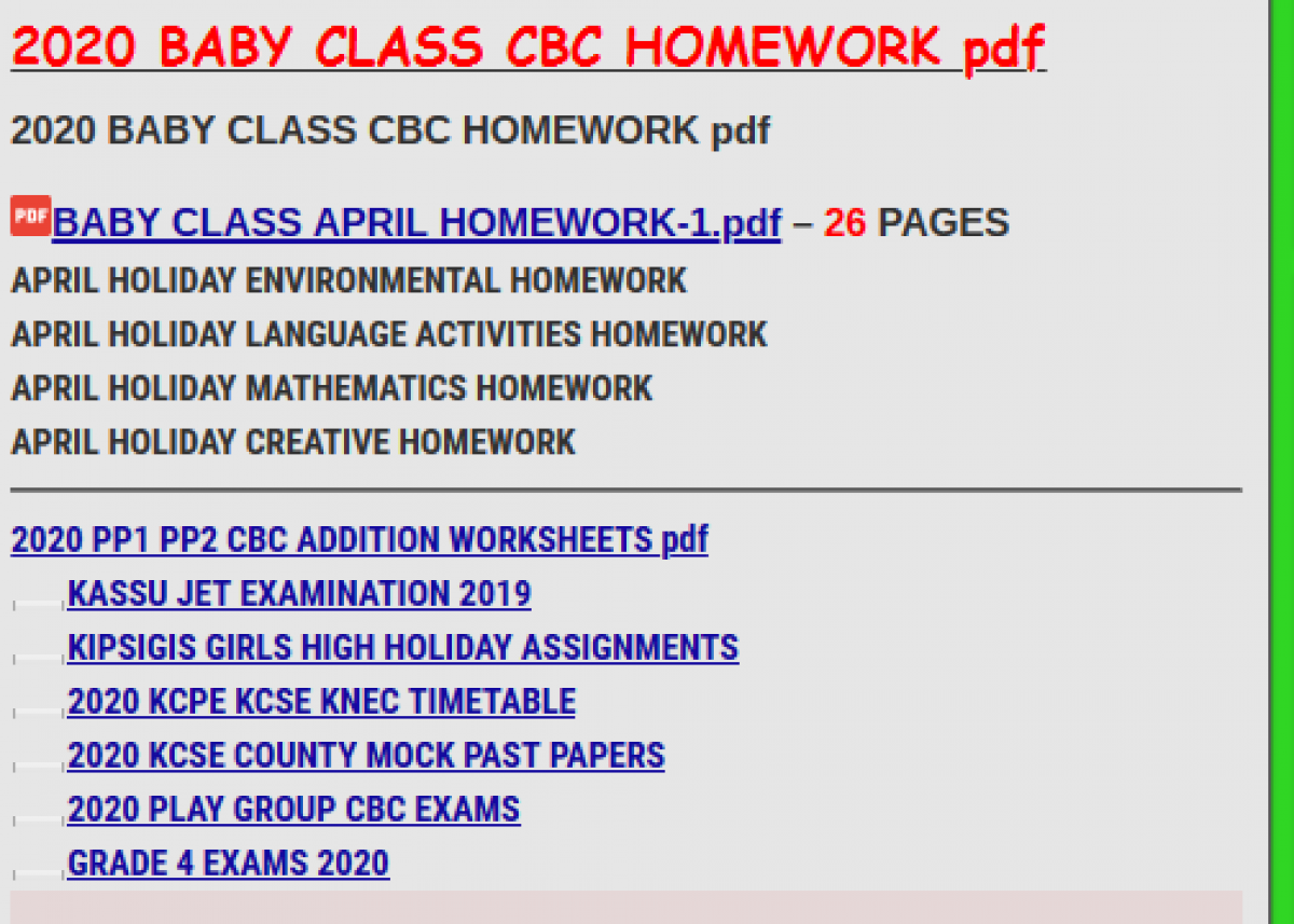 2020 baby class cbc homework pdf kcse revision
