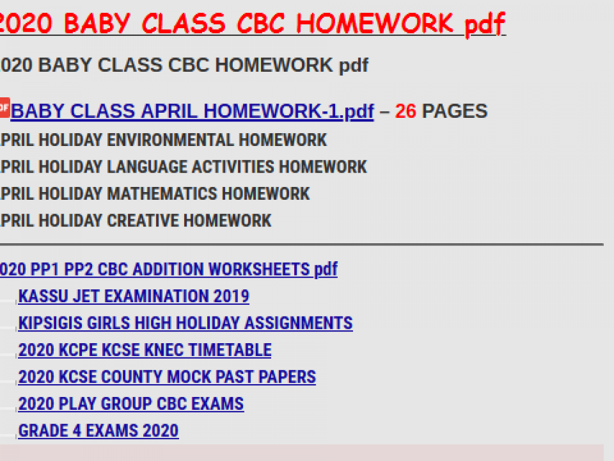 2020 baby class cbc homework pdf kcse revision