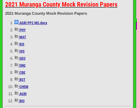Muranga County Mock 2021 Revision Papers