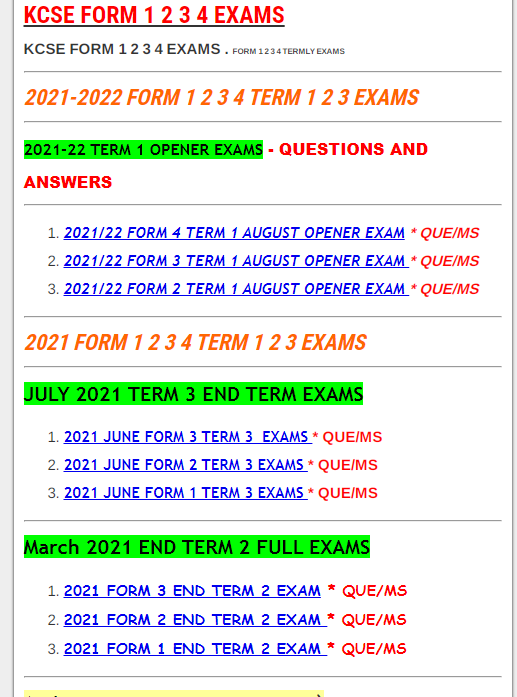 2021 FORM 1 MID TERM EXAMS » KCSE REVISION