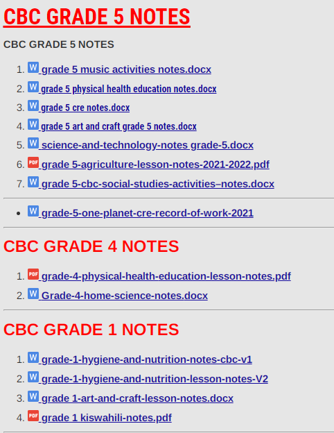 CBC Grade 6 Notes KCSE REVISION