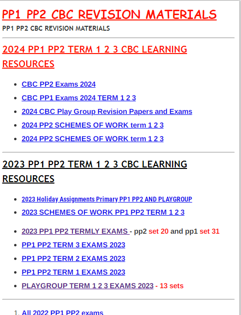 CBC PP1 Exams 2024 TERM 1 2 3 » KCSE REVISION